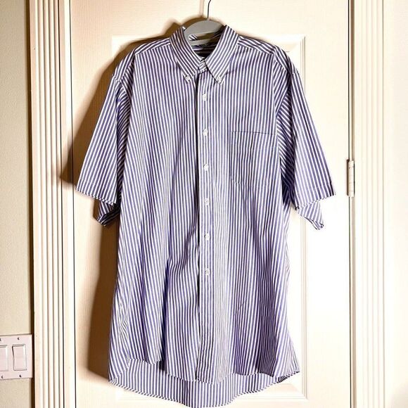 Byron and Poole Blue & White Striped Short Sleeve Cotton Shirt - Picture 1 of 4